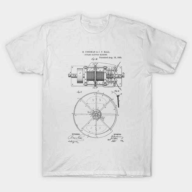 Dynamo Electric Machine Vintage Patent Hand Drawing T-Shirt by TheYoungDesigns